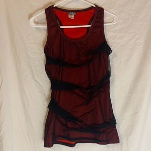 Red and back mesh sleeveless top